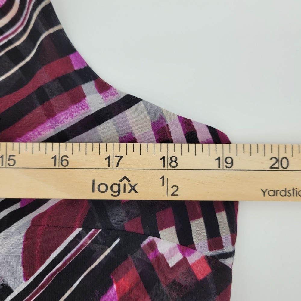White House Black Market Womens Small Plum Geometric Abstract Faux Wrap Blouse - Picture 10 of 13